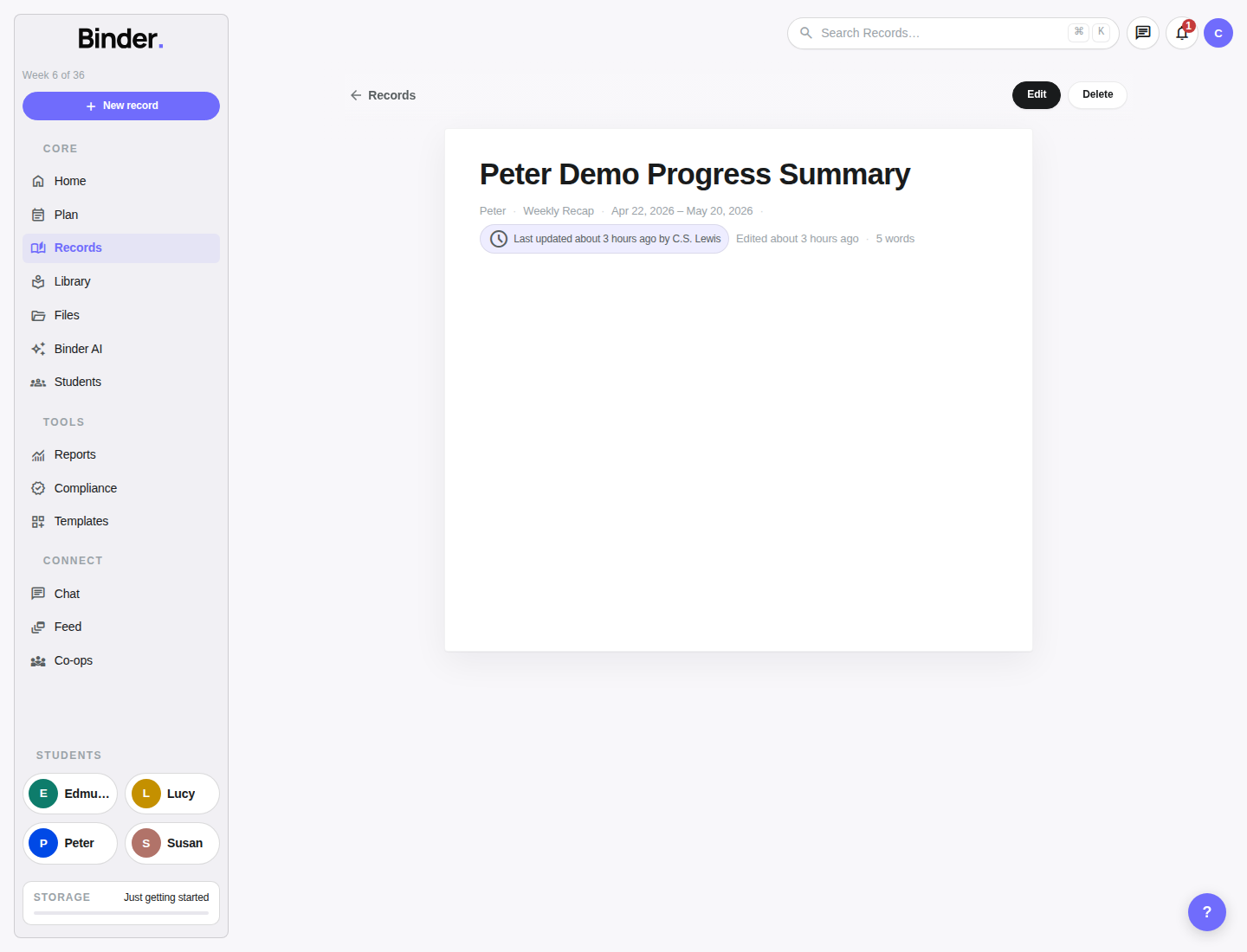 Record detail page with rich text documentation