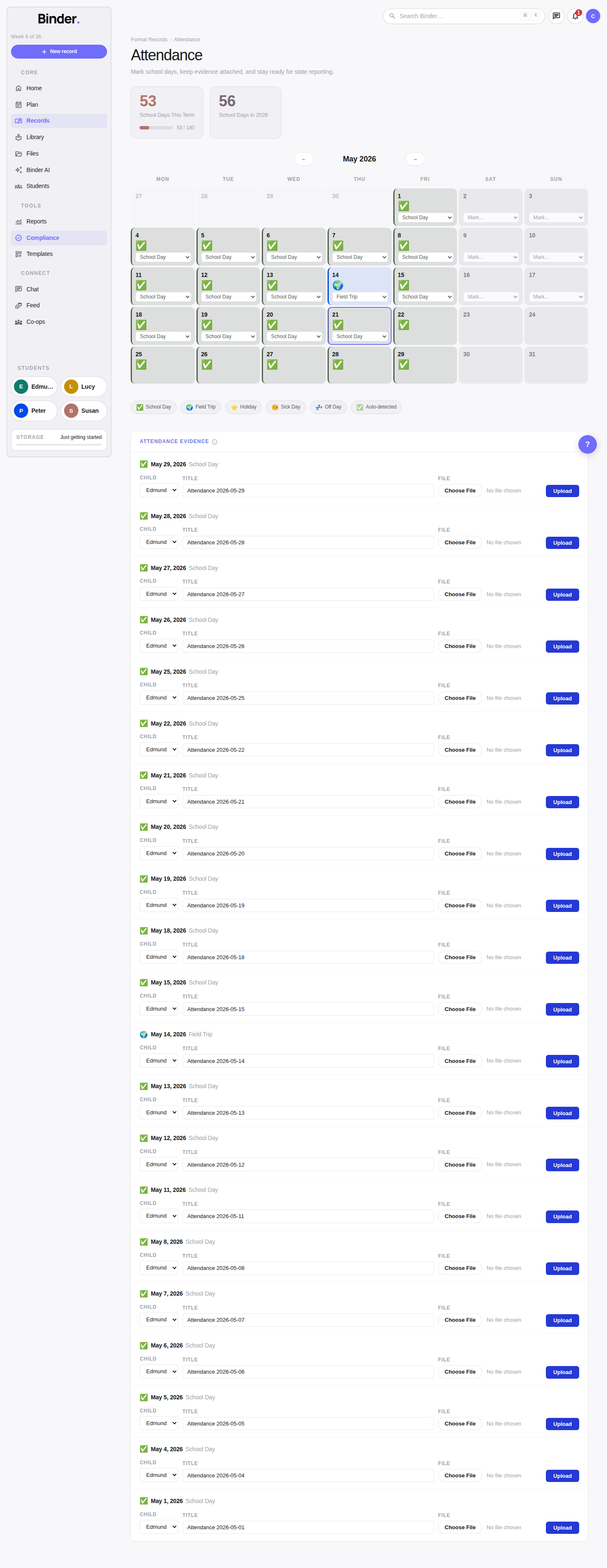 Attendance tracker page