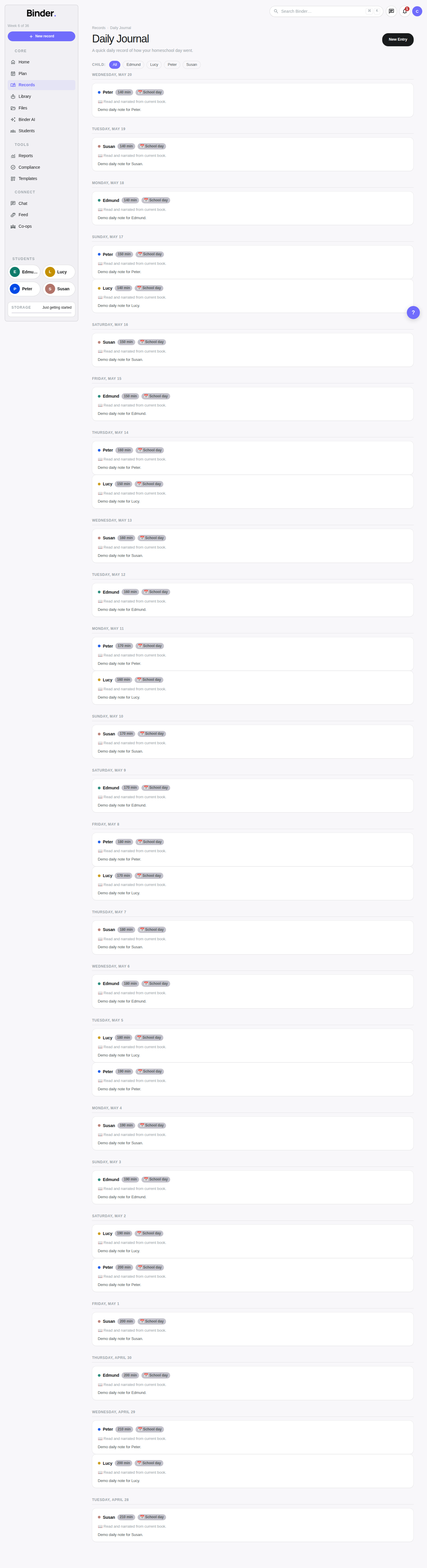 Daily logs for flexible methods