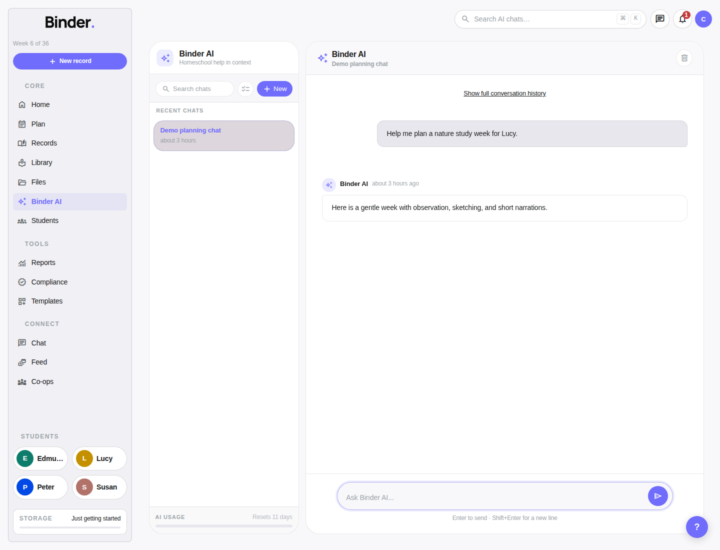 Binder AI assistant page